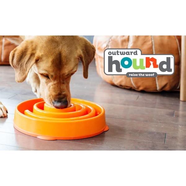 Outward Hound Fun Feeder Slo Bowl Anti Schling Swirl Orange – Bild 8